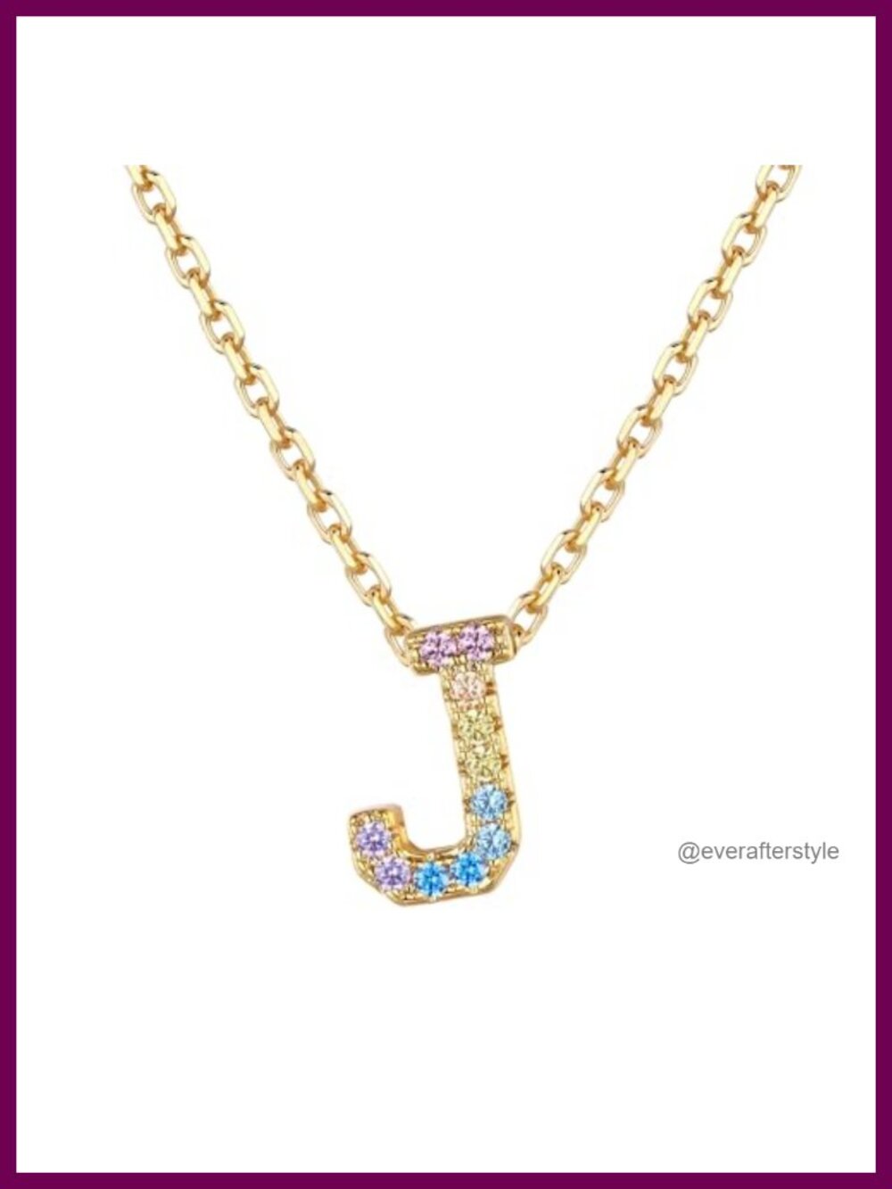 J Initial Necklace, 14K Gold Plated Stainless Steel, Cubic Zirconia Pendant for